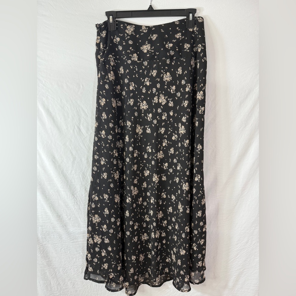 Ever After Black and Taupe Maxi A-Line Skirt with Slit SKU0669 - Picture 3 of 5